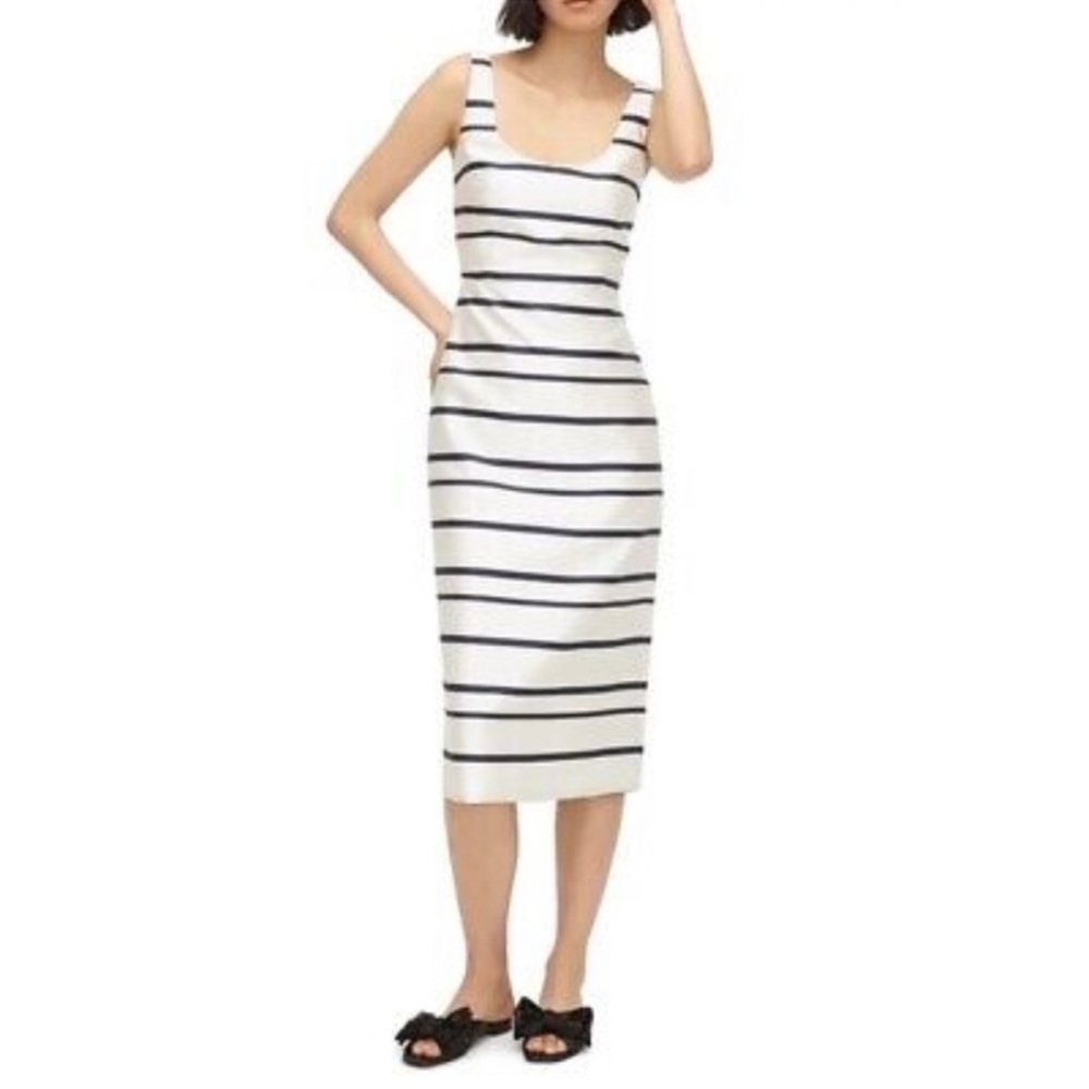 J. Crew White and Navy Striped Midi Dress